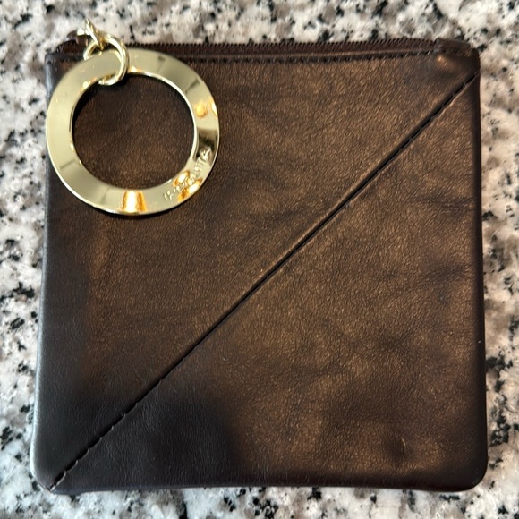 Ippolita Brown Leather Pouch accented w/Gold-Wavy-Circle Zipper Pull Lined - Picture 2 of 5